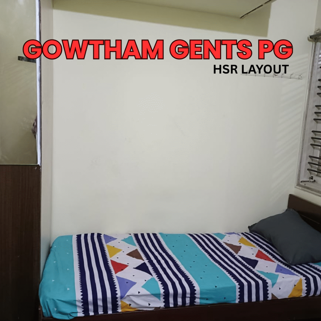 Single bed room at Gowtham Gents PG, HSR Layout, Bangalore with modern facilities.
